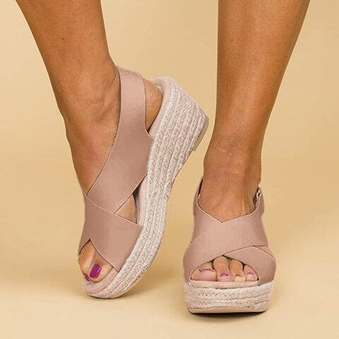 Stylish women's crisscross strap platform wedge sandals, offering comfort for beach or vacation.