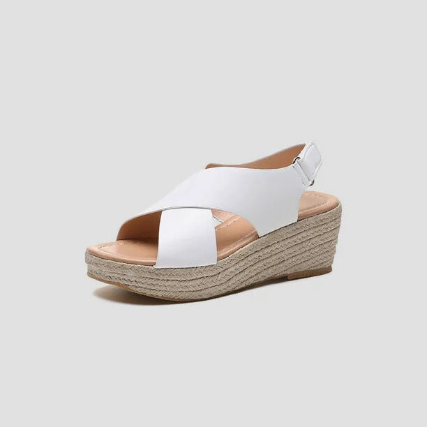 Comfortable & stylish women's wedge platform sandals with crisscross straps, essential summer footwear.