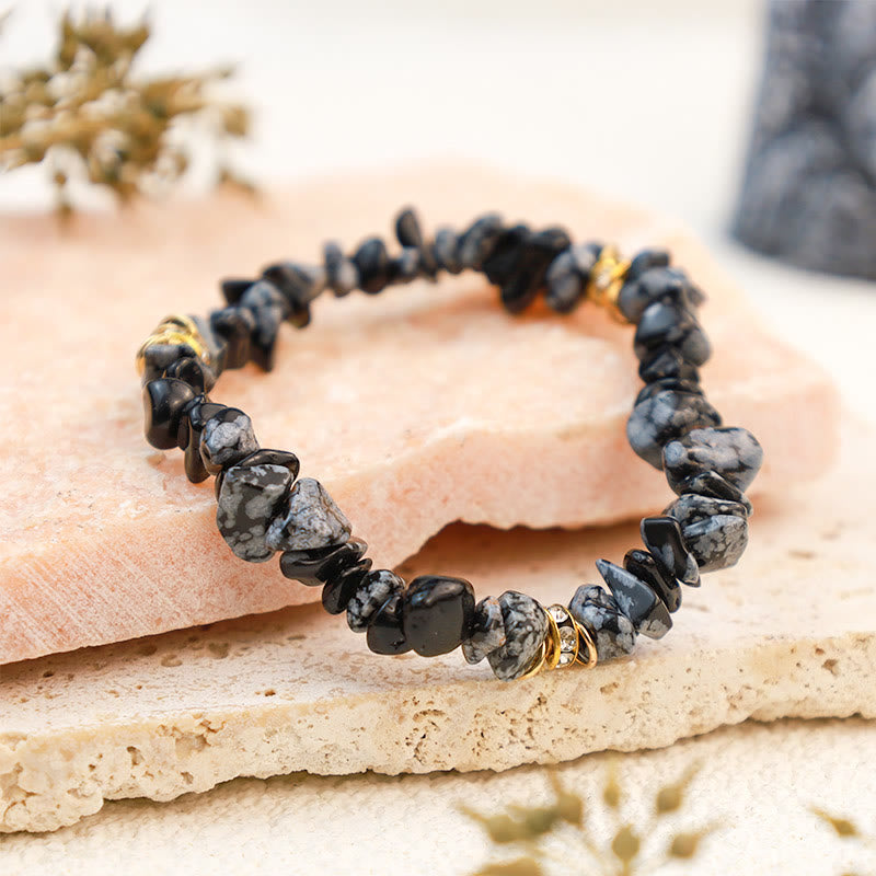 Obsidian natural stone crystal healing bracelet for women. Adjustable gemstone spiritual protection.