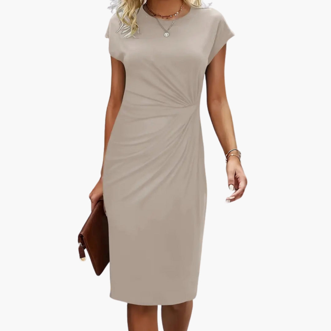Stylish women's midi dress, round neck & short sleeve for elegant comfort. Great for any season.