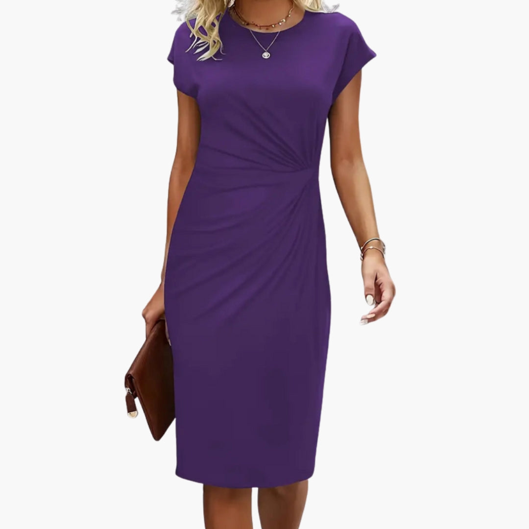 Flattering women's round neck short sleeve midi dress, a classic and elegant design for versatile wear.