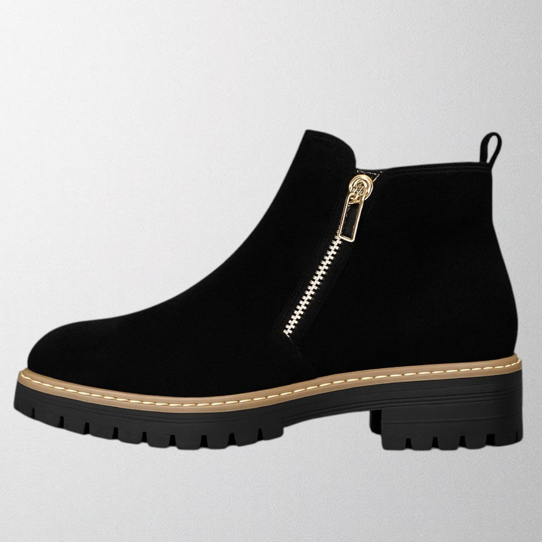 Women's round toe shoes with side zip, versatile footwear for office, casual, or evening wear.