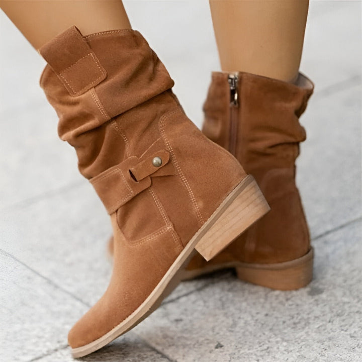 Versatile women's ruched ankle boots with a fashionable side zipper. Comfortable & durable for everyday style.