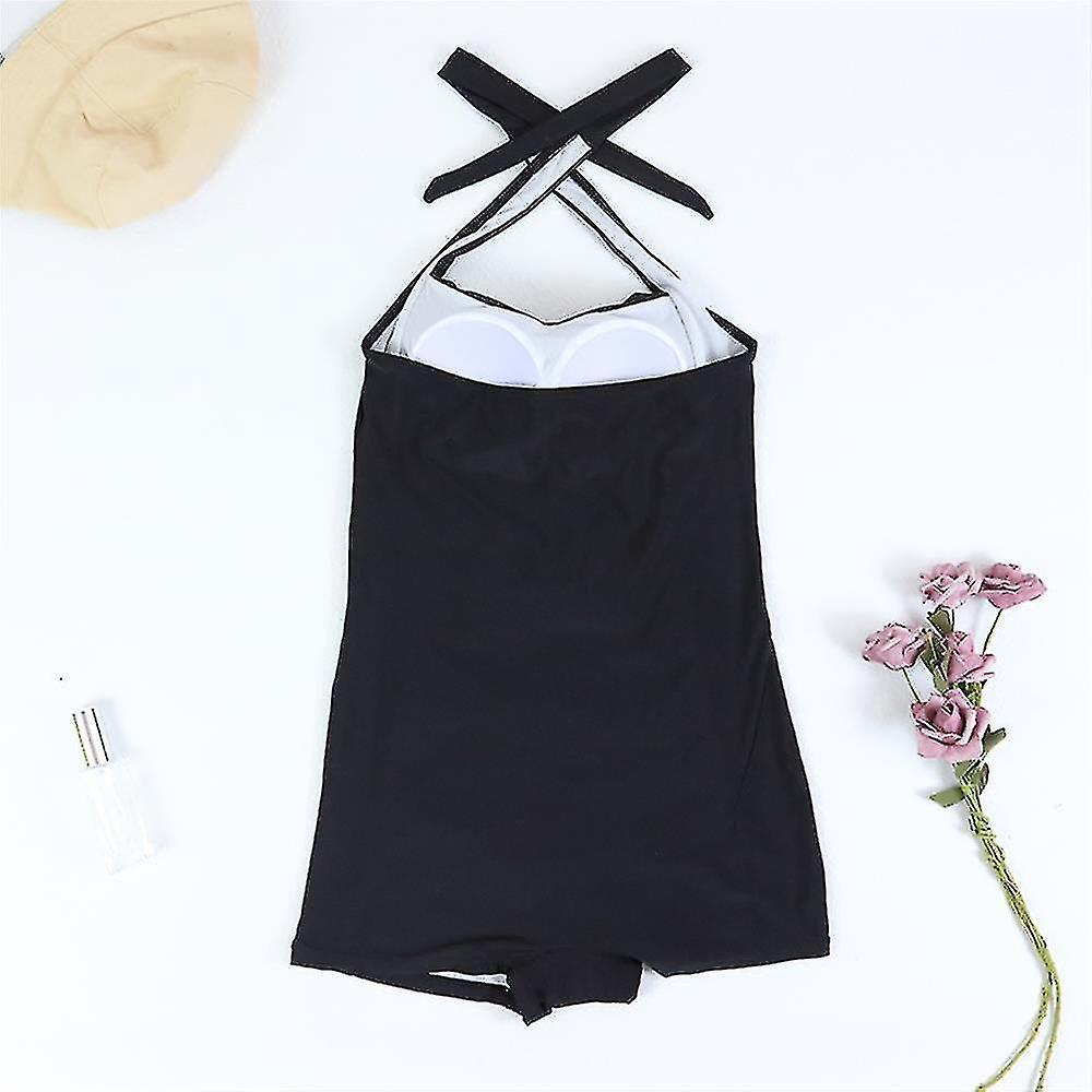 Full coverage women's swimsuit: ruched halter, sweetheart bust, and boyleg style for comfortable beachwear.