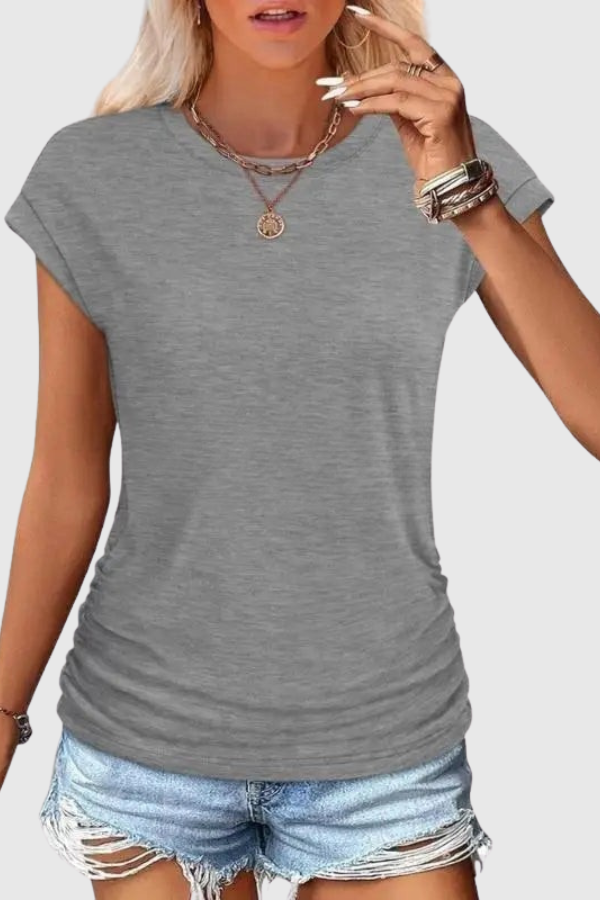 Women's ruched side casual tunic top, perfect for everyday summer style.
