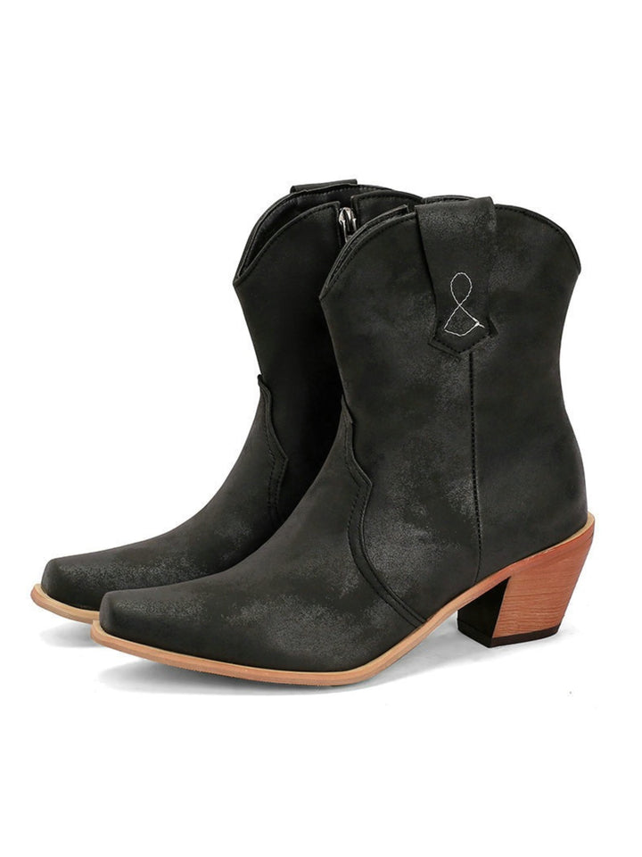 Stylish women's wide calf snip toe cowgirl boots. Rustic black western boots, perfect for fashion & riding.