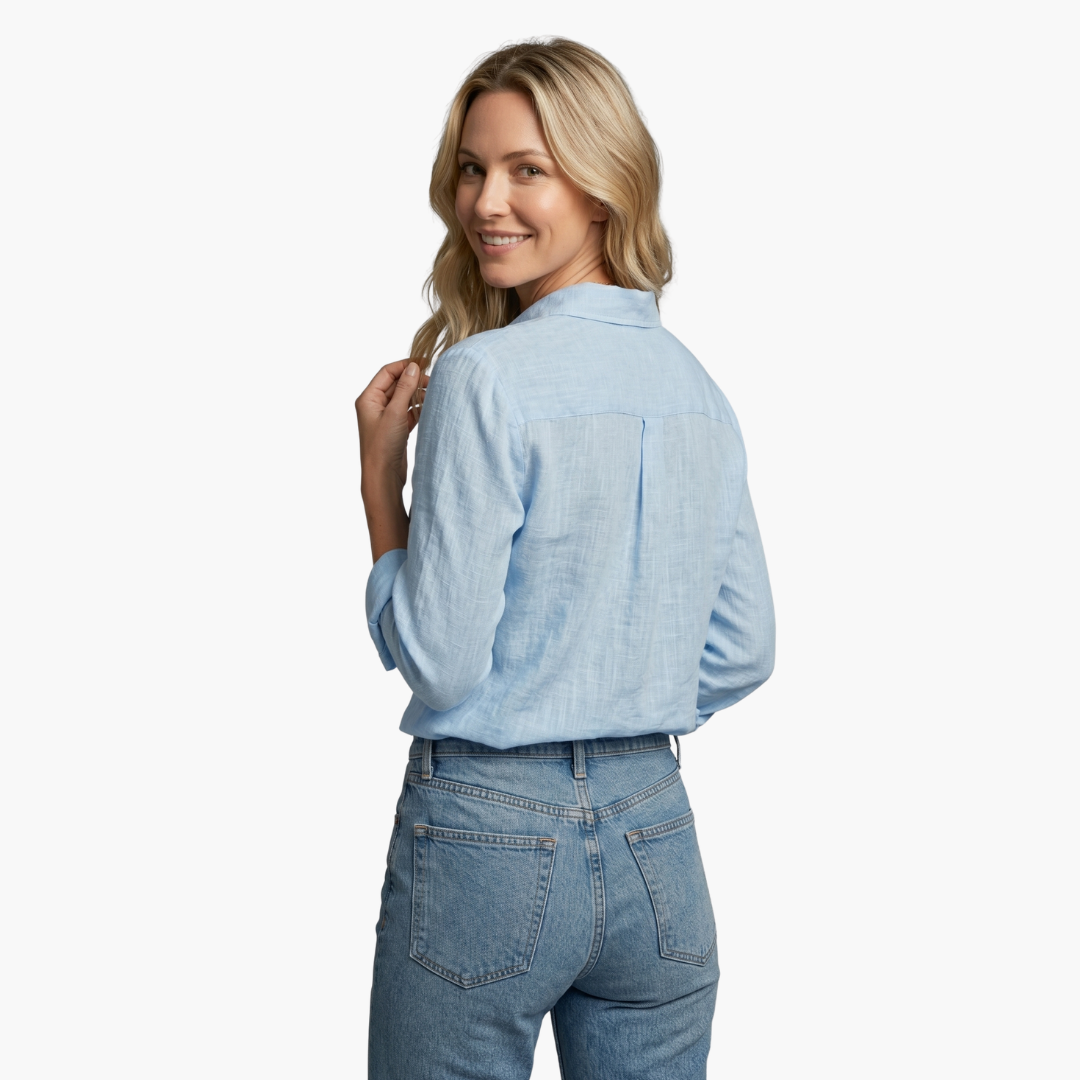 Casual women's scallop collar blouse. A stylish relaxed fit top for summer and spring fashion.