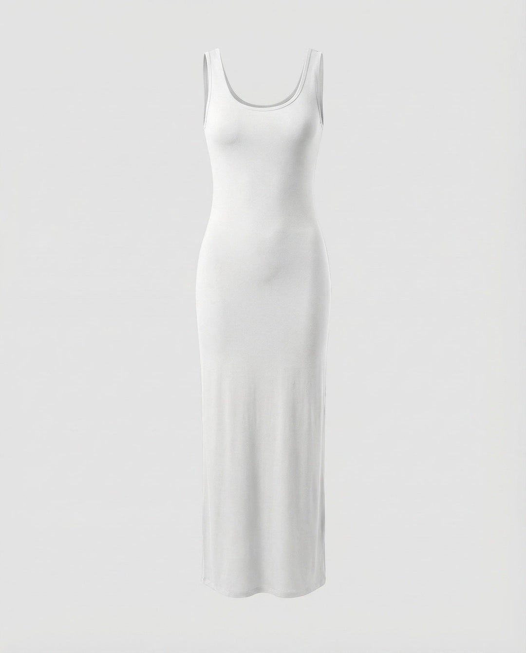 Comfortable women's sleeveless maxi dress with scoop neck. Bodycon fit for casual elegance.