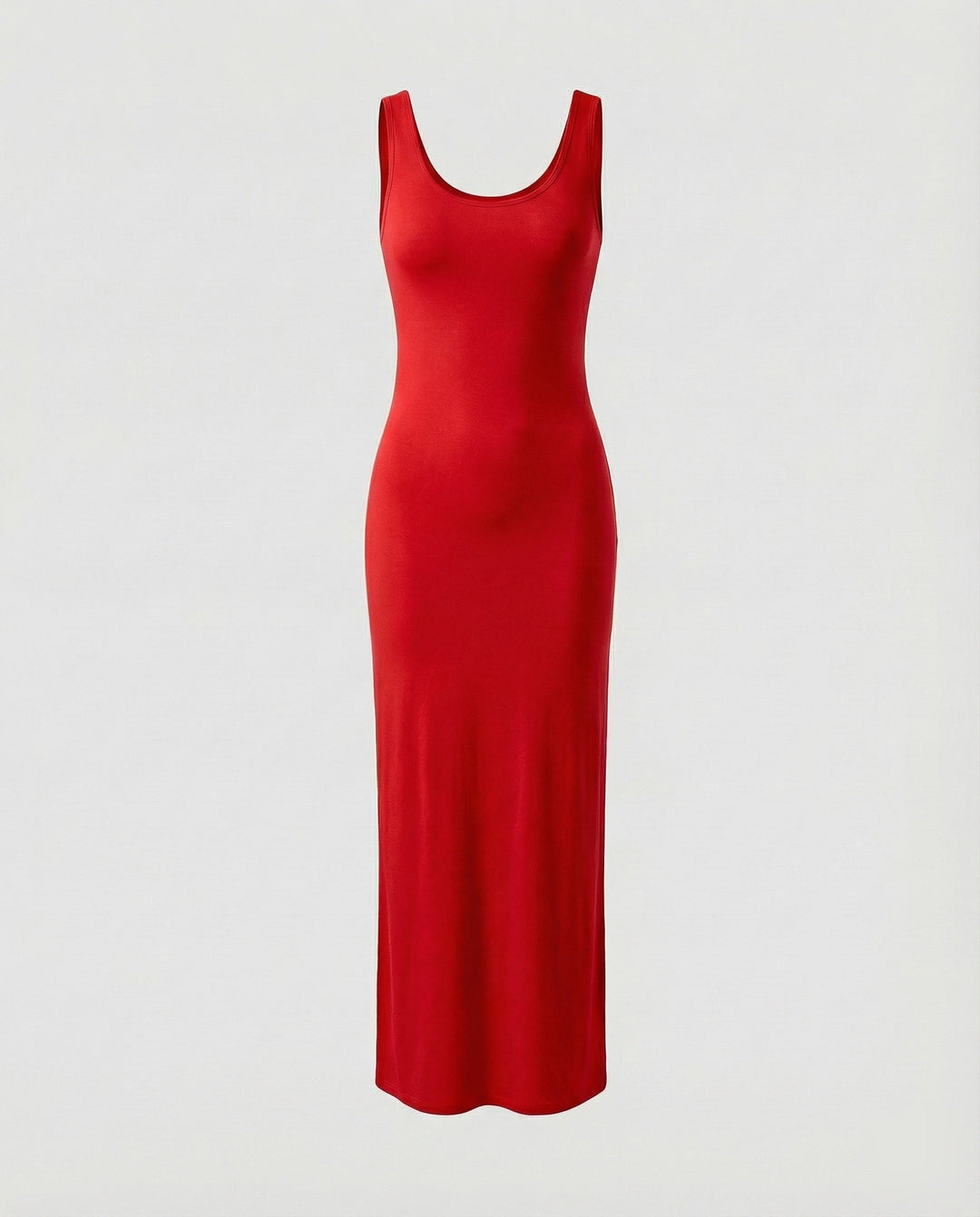 Elegant women's sleeveless scoop neck maxi dress. Bodycon fit offers figure-flattering style.