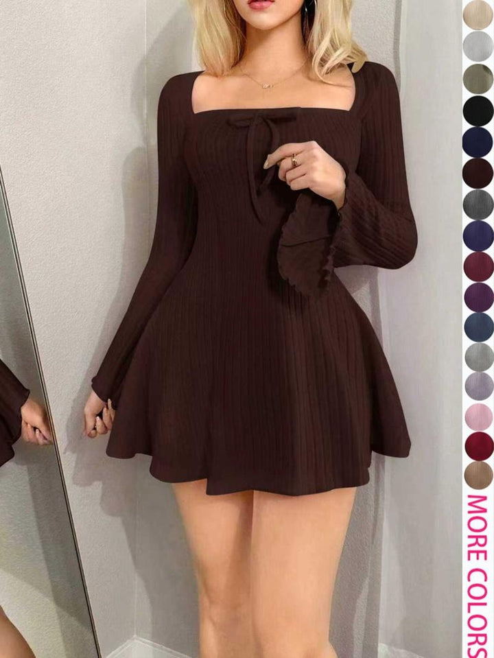 Flattering Women's sculpted fit midi dress, flared silhouette for confident, elegant everyday or occasion wear.