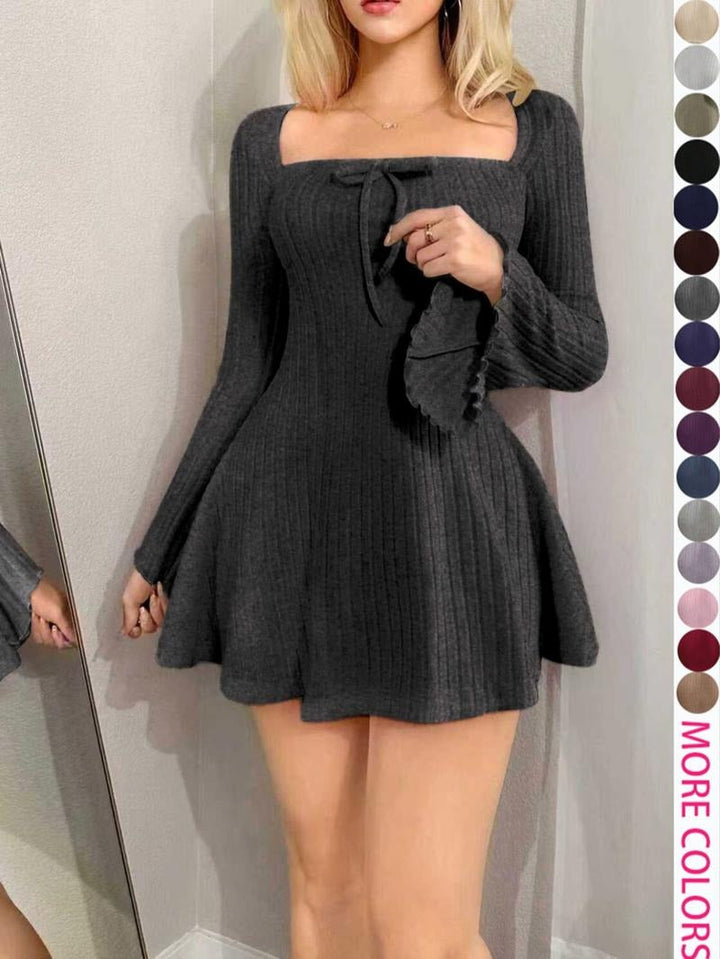 Stylish Women's midi dress. Sculpted bodice, elegant square neck, and a beautiful flared skirt for confident look.