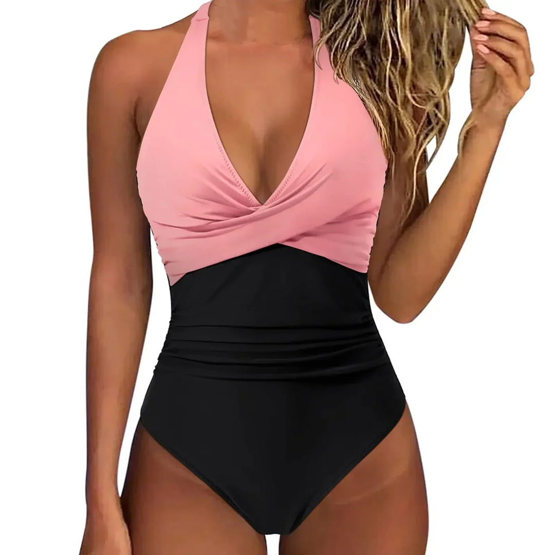 Women's one-piece halter swimsuit, excellent for tummy control & a confident, sculpted summer look.