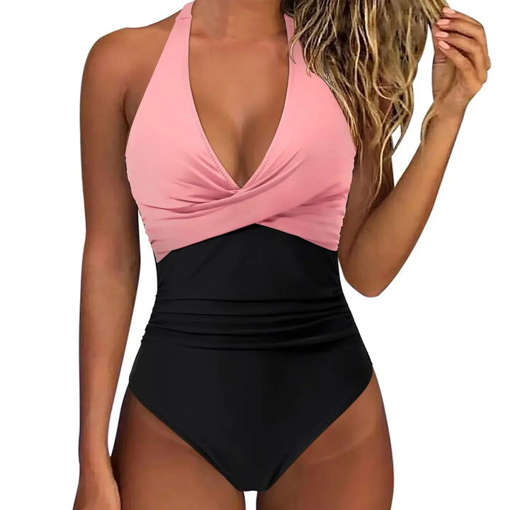 Women's one-piece halter swimsuit, excellent for tummy control & a confident, sculpted summer look.