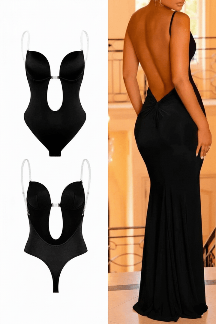 Elegant women's backless body shaper, seamless for special occasions, creating a smooth & enhanced silhouette.