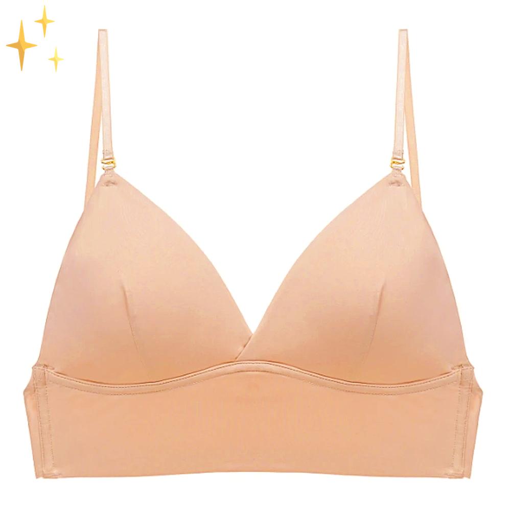 Beige seamless backless bra, women's lingerie designed for formal & evening dresses.