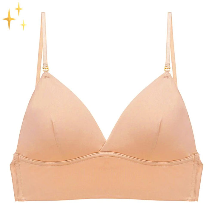 Beige seamless backless bra, women's lingerie designed for formal & evening dresses.