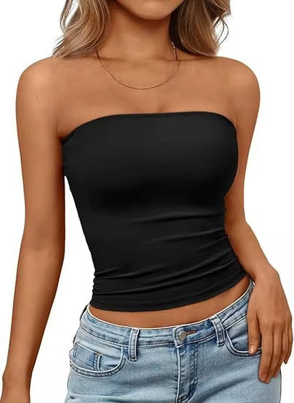 Women's seamless bandeau crop top, comfortable stretch fit for summer fashion & casual wear.