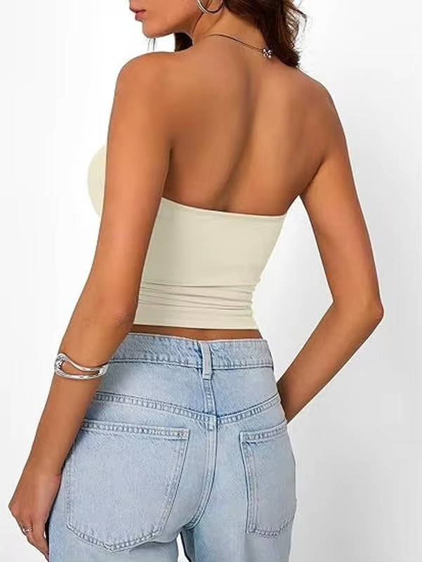 Chic women's seamless strapless top, bandeau crop style, perfect for versatile summer layering.