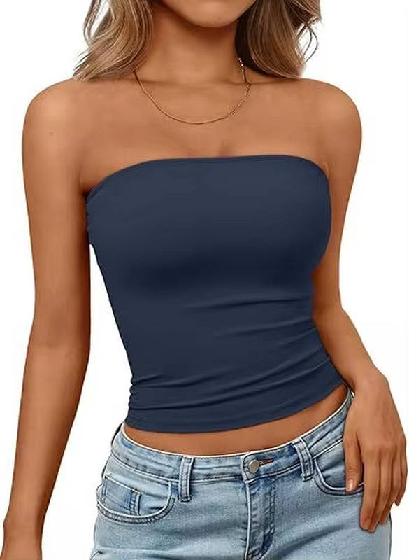 Breathable women's seamless bandeau, stretch fit crop top for ultimate summer comfort.