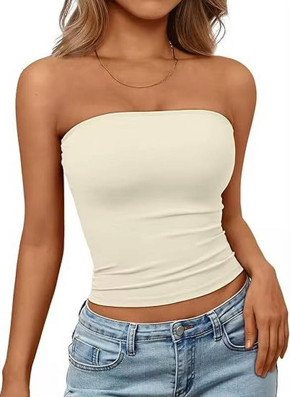 Women's tube top, seamless stretch fit bandeau for comfortable summer fashion and casual wear.