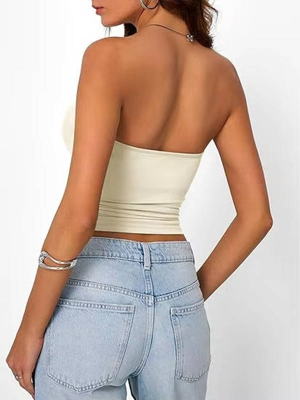 Seamless bandeau crop top for women, stretch fit, perfect for summer fashion & versatile layering.