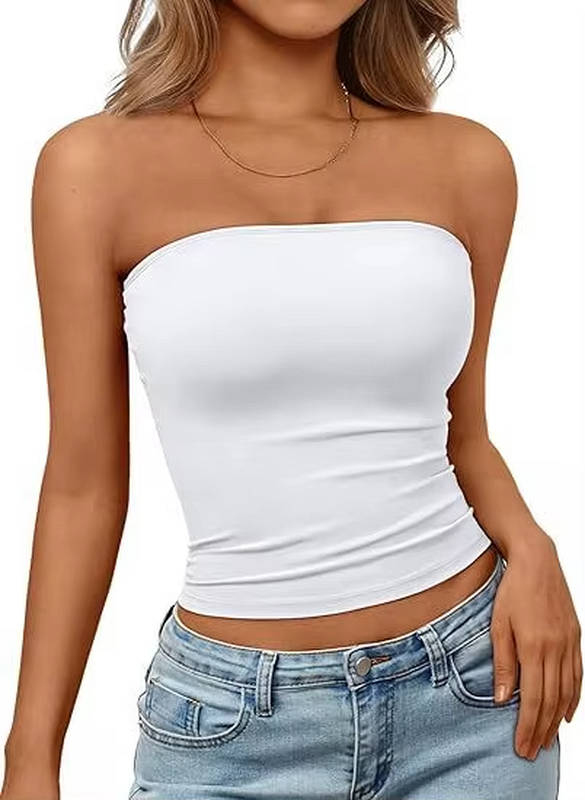 Versatile women's seamless crop top, bandeau style with stretch fit, perfect for layering.