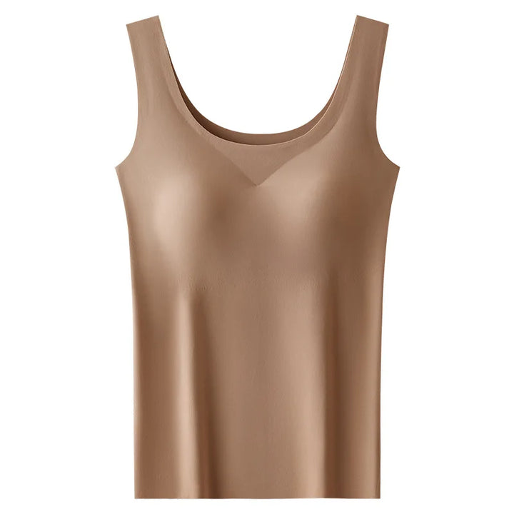 Women's seamless comfort tank top with built-in padded bra, perfect for everyday wear & layering.