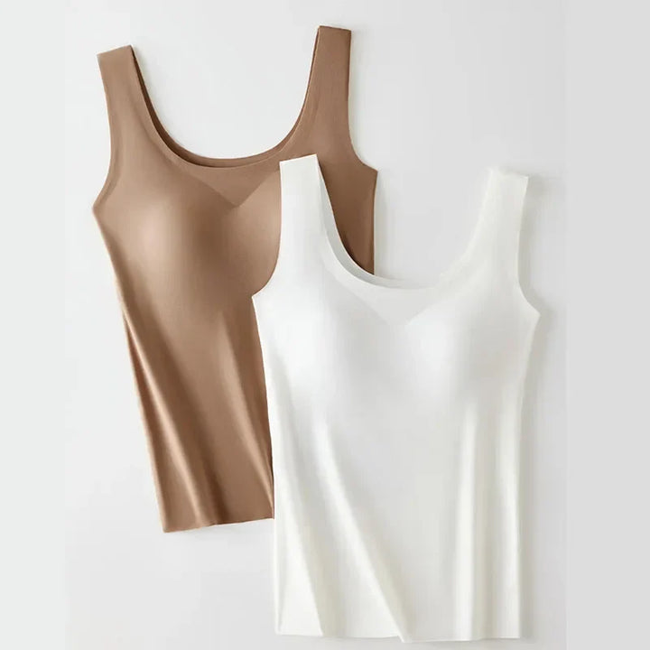 Women's seamless comfort tank top featuring a built-in bra. Breathable, lightweight, and perfect for casual wear.