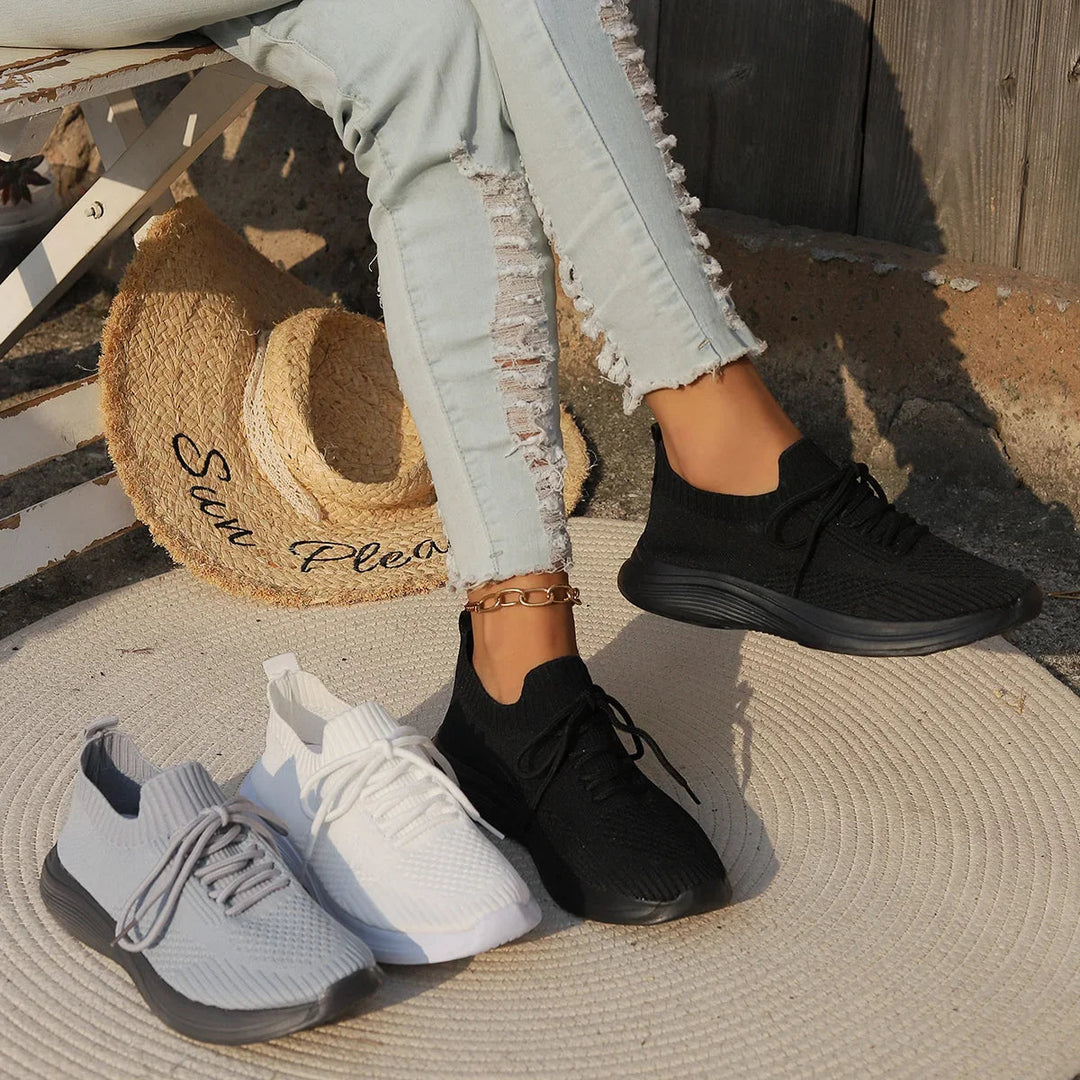 Flexible & lightweight women's casual lace-up sneakers, ideal for comfortable walking & athleisure.