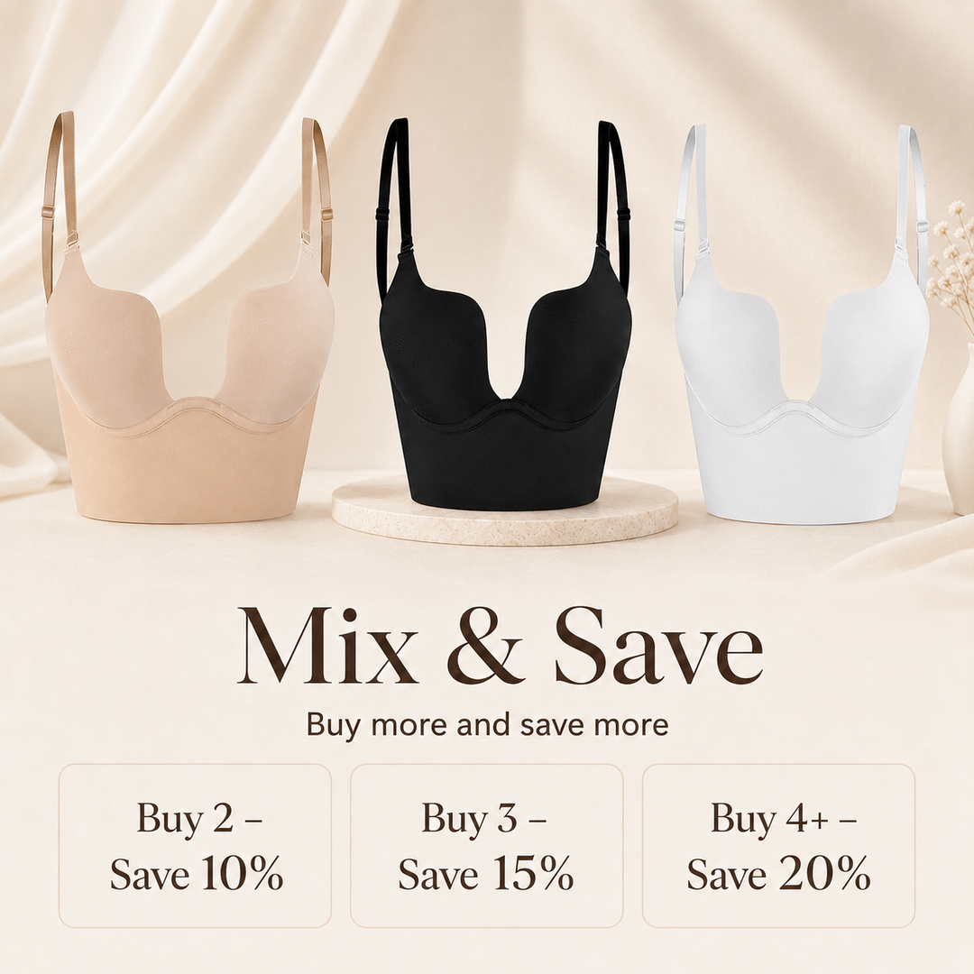 Women's seamless low back convertible bra in beige, perfect for backless and low-cut dresses.