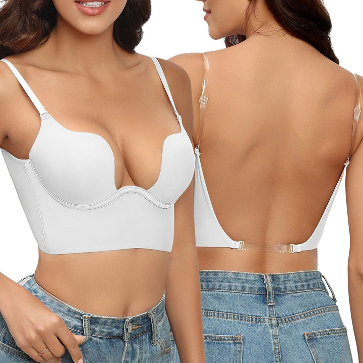 Essential women's lingerie: A seamless low back plunge bra with adjustable convertible straps for any outfit.