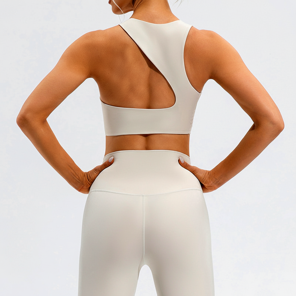 Full women's seamless workout outfit: performance top & high-waist leggings. Great gym clothes & yoga wear.