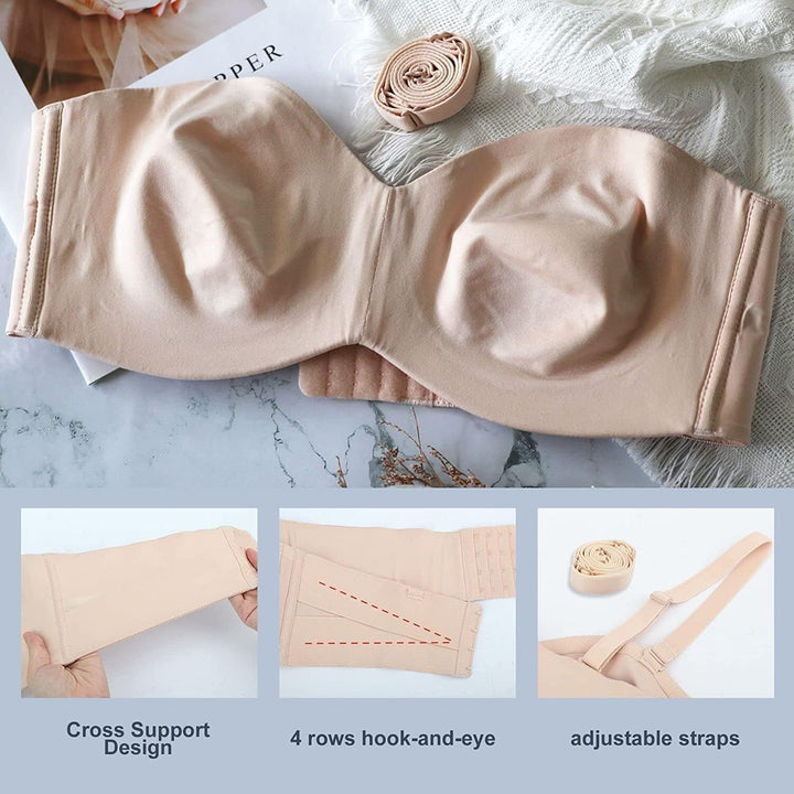 Back view of a comfortable plus-size seamless bra with adjustable straps and secure hook-and-eye closure.