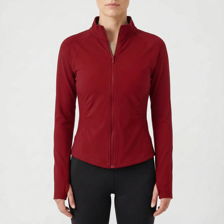 Women's seamless stretch performance jacket, ideal for running and gym workouts.