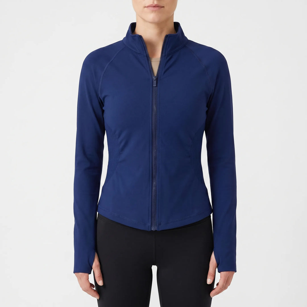 Performance athletic wear jacket for women, seamless & stretchy for optimal movement.