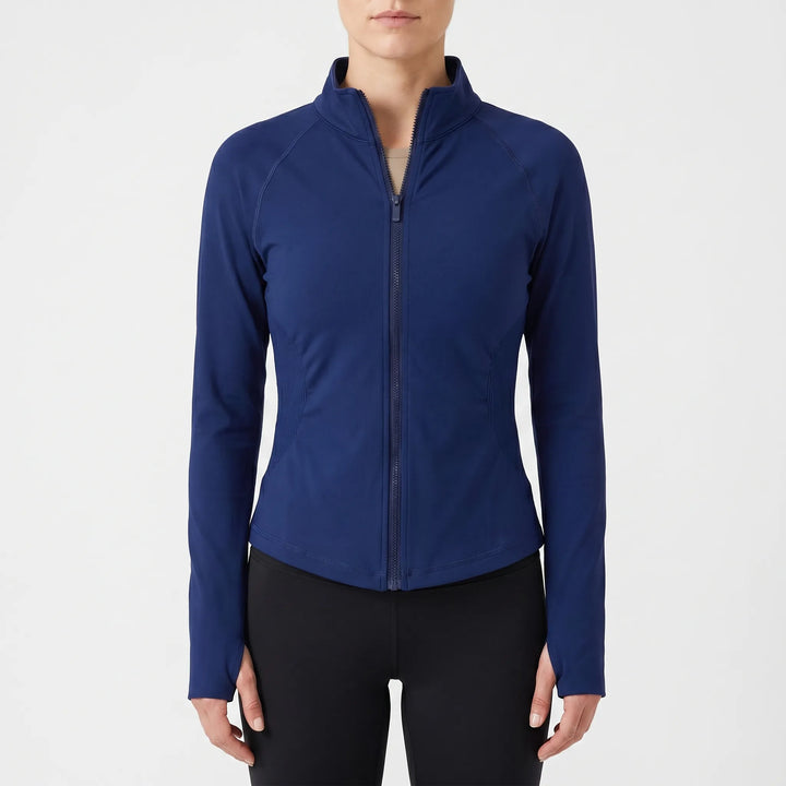 Performance athletic wear jacket for women, seamless & stretchy for optimal movement.