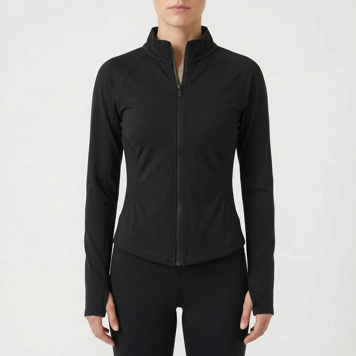 Seamless stretch yoga top/jacket for women, ideal for studio & gym performance.