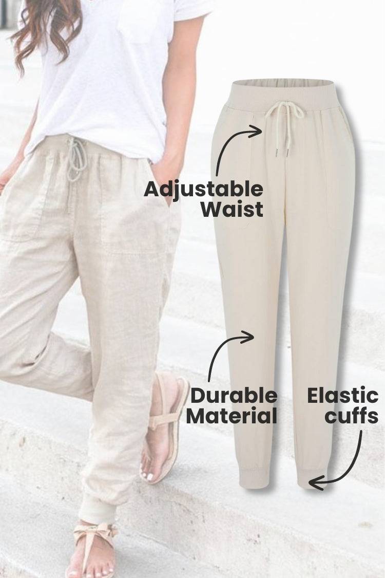 Active woman in Sedona casual joggers, showcasing their flexibility for light activity and comfortable movement.