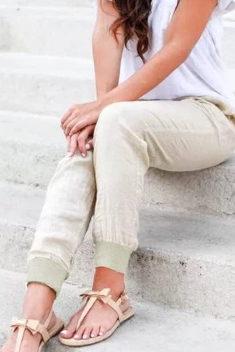 Close-up of soft fabric texture of women's Sedona casual joggers, ensuring ultimate comfort and style.