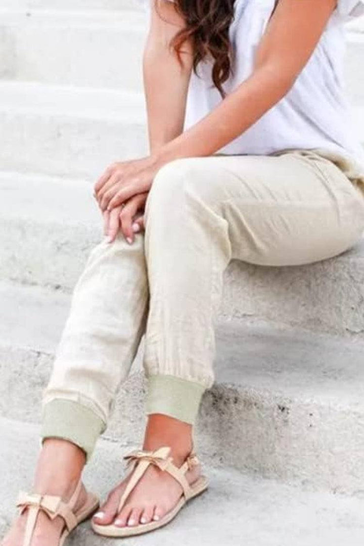 Close-up of soft fabric texture of women's Sedona casual joggers, ensuring ultimate comfort and style.