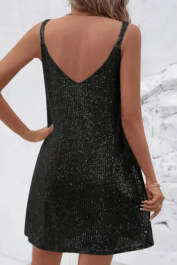 Sophisticated women's mini sequin dress, V-neck, ideal for homecoming.