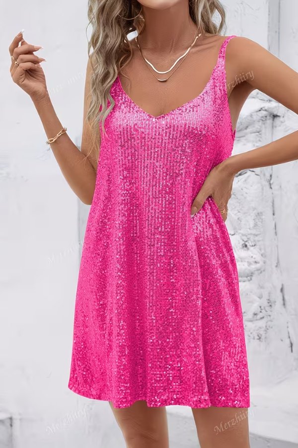 Chic women's glitter mini dress, perfect as a cocktail or party outfit.