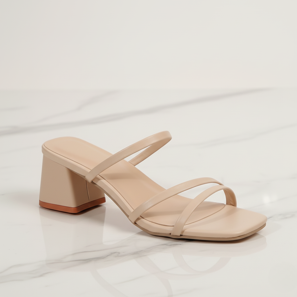 Women's Serene minimalist block heel sandals with square toe for elegant summer style.