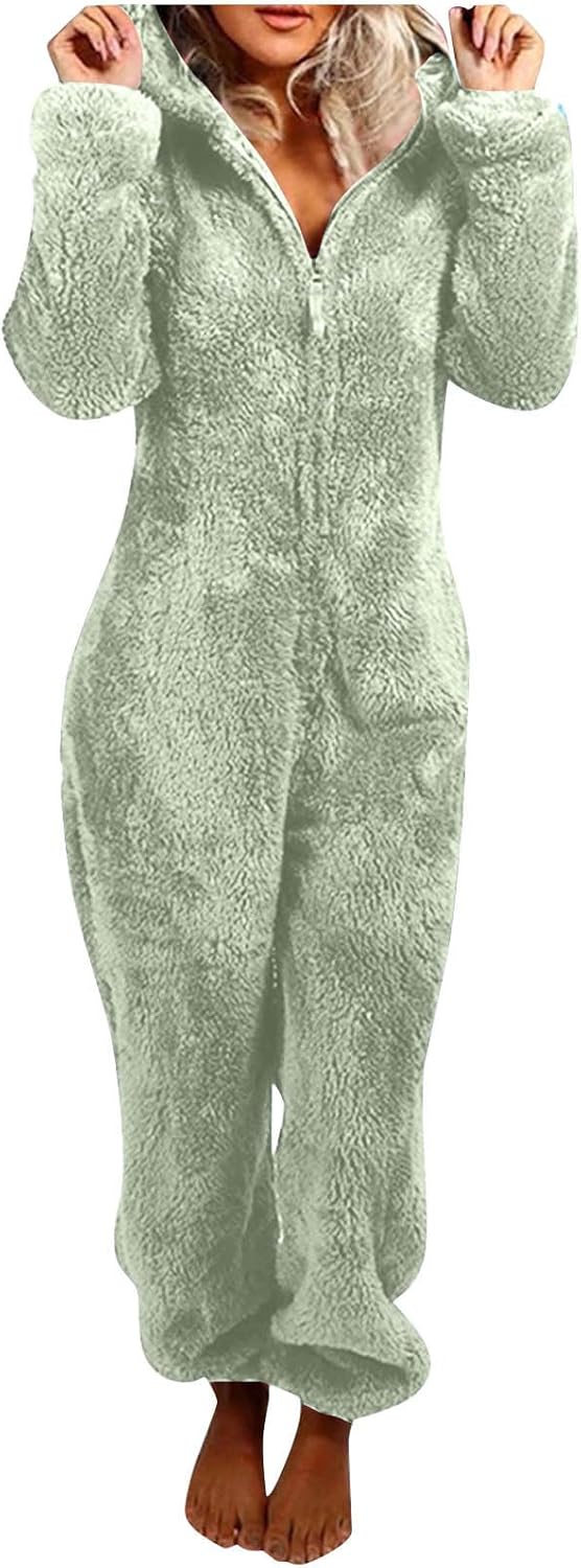 Soft women's fuzzy hooded loungewear, sherpa material for supreme warmth.
