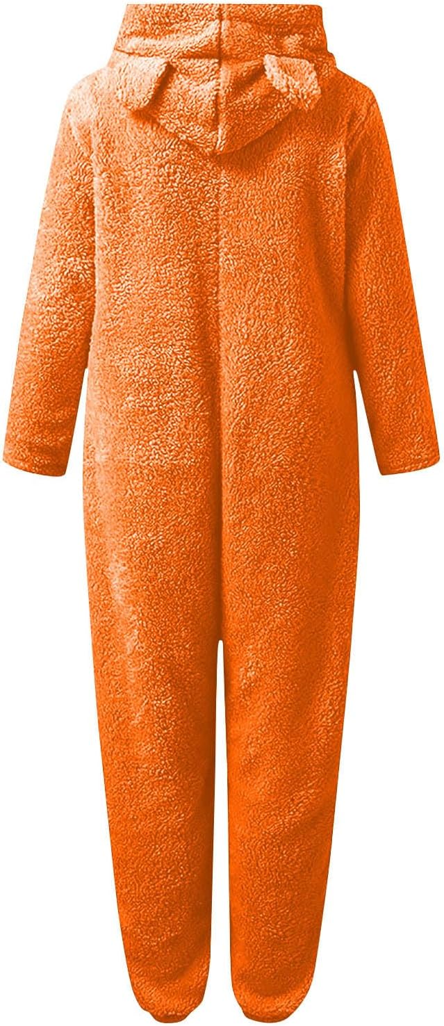 Elegant women's fuzzy hooded onesie, sherpa loungewear for cozy nights.