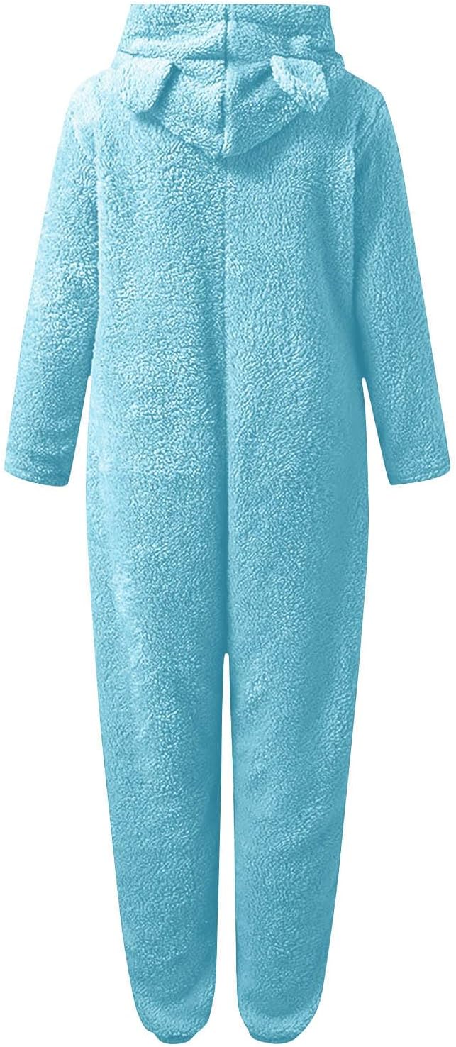 Soft sherpa women's hooded pajamas, one-piece for relaxing at home.