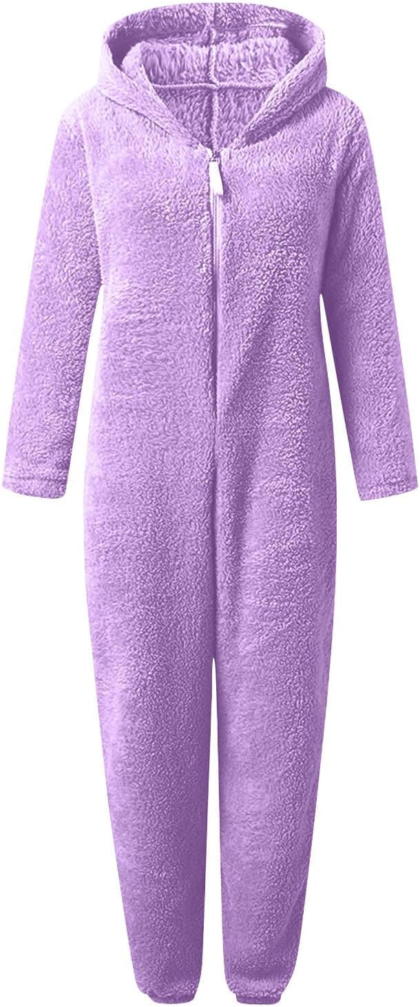 Women's warm & fuzzy hooded sleepsuit, sherpa material for ultimate comfort.