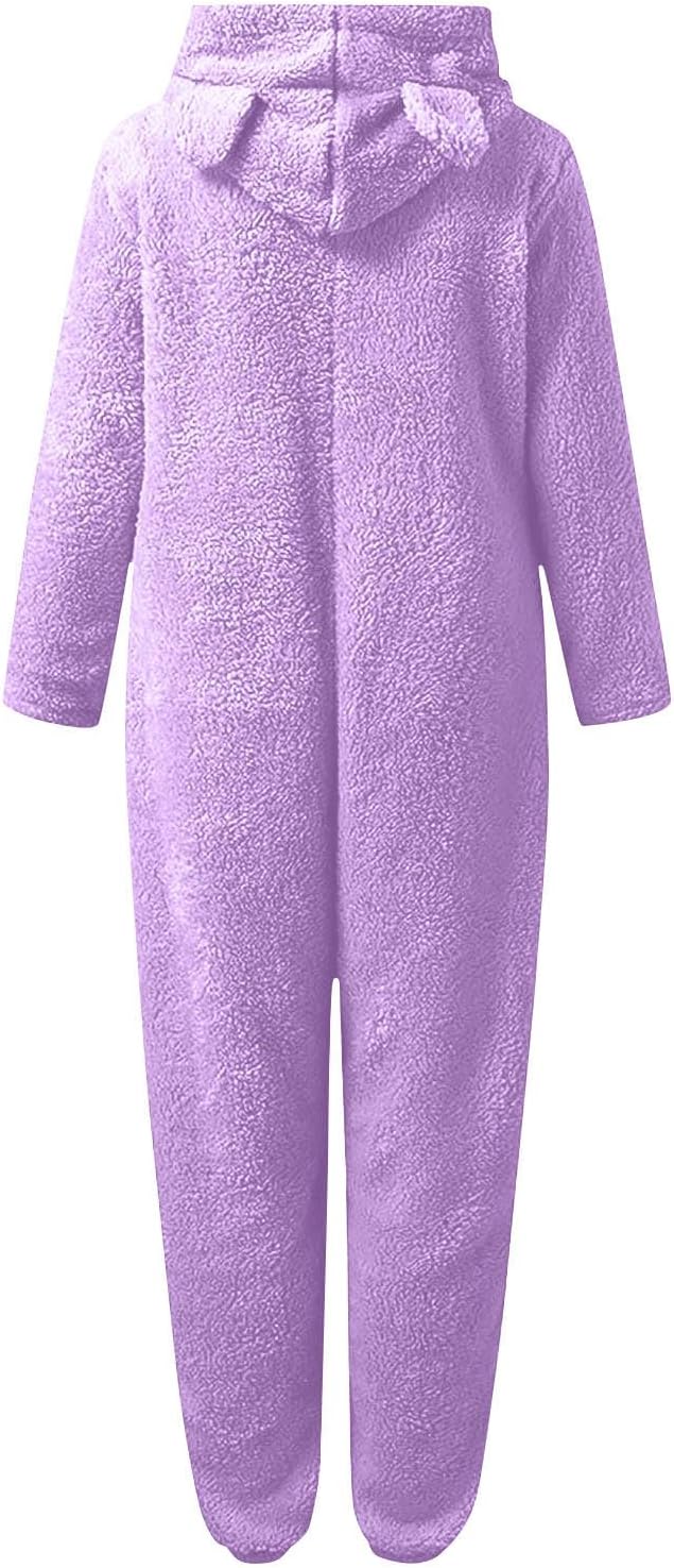 Plush women's hooded onesie, sherpa fleece, perfect for winter relaxation.