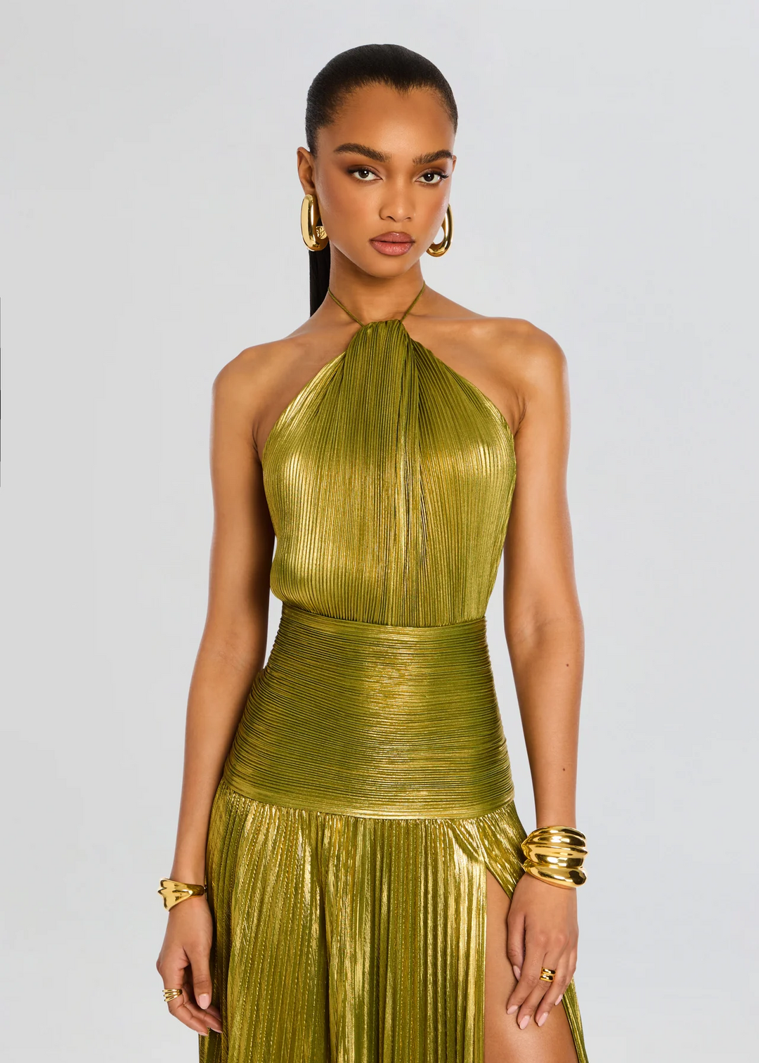 Long women's glitter halter maxi dress, a sophisticated choice for wedding guests & glamorous parties.