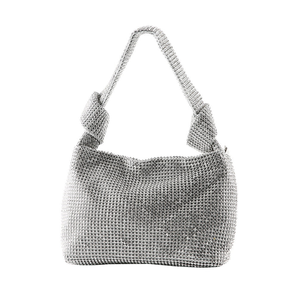 Women's shimmering rhinestone evening bag, perfect for parties & special occasions. Metallic clutch.